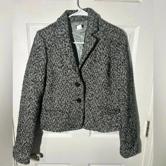 J. Crew Jackets & Blazers - J. Crew Black White Tweed Herringbone Blazer Fully Lined Size 6